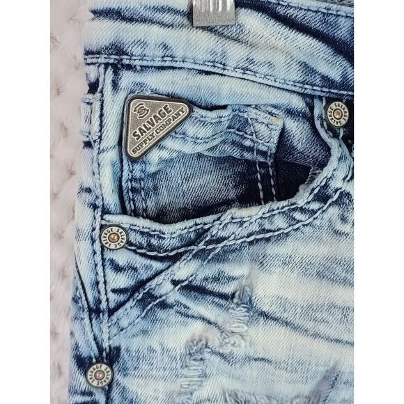 Salvage Chaos Boot Regular Fit Boys 12 Tall Destructed Denim Jeans - Picture 14 of 15